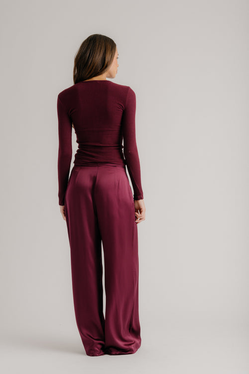 BROOKE HIGH RISE DOUBLE PLEAT TROUSER | BORDEAUX